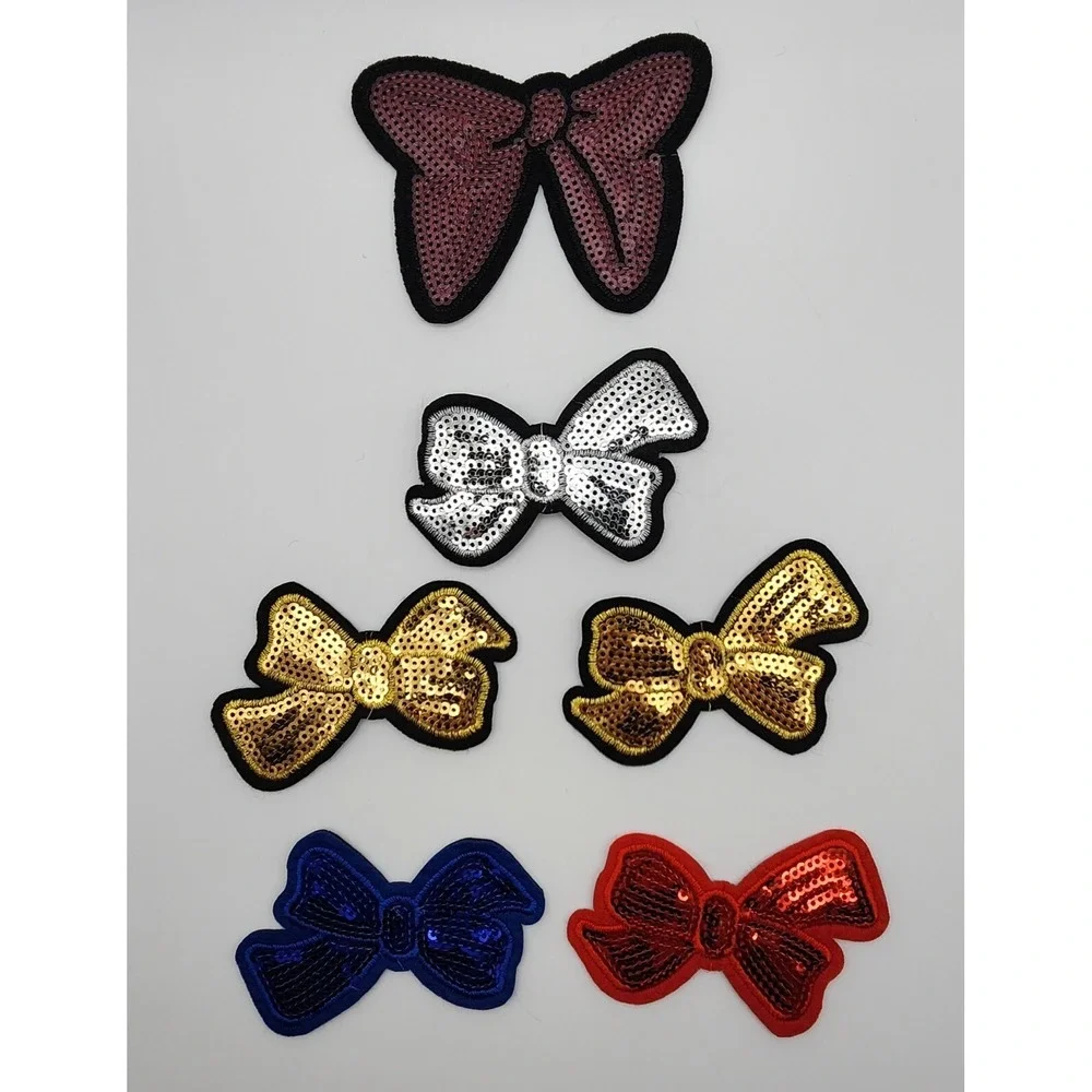 LOT OF MIXED COLORED‎ GLITTERY SEQUINED BOW PATCHES